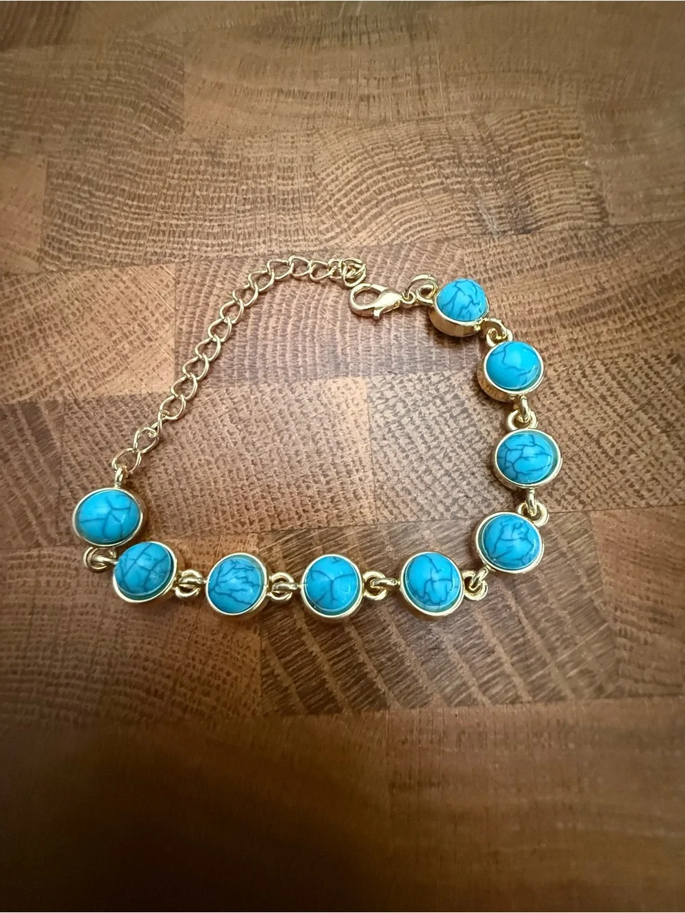 Gold-Tone Bracelet with Turquoise Stone Accents - Women Jewelry Bracelet